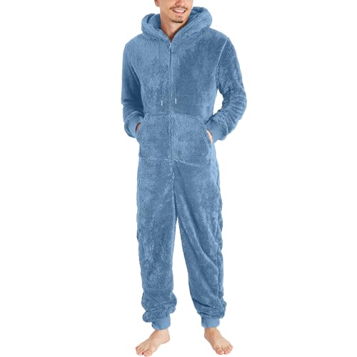 Cexiakong Mono para hombre con forro polar, cálido, de algodón, suave, mono de casa, mono de dormir, mono de felpa, mono térmico, mono para hombre, cálido, mono de dormir agradable, azul celeste, XL