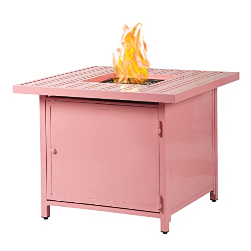 Image of Square 32 in. x 32 in. Aluminum Propane Fire Pit Table with Glass Beads, Two Covers, Lid, 37,000 BTUs in Pink Finish