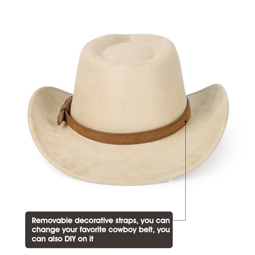 Image of 2 Pack Western Cowboy Hats for Women Men 2 Different hat Bands | Classic Felt Wide Brim Costume Cow Boy Hat Curved Brim Cowgirl Hat