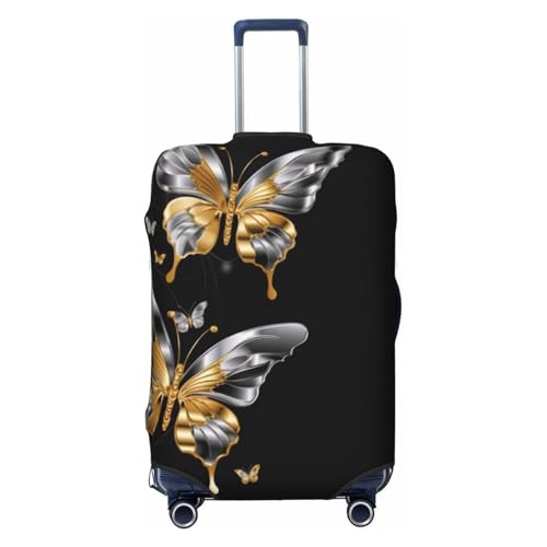 Gold White Butterflies Black Print Luggage Suitcase Covers Elastic Washable Luggage Protector Luggage Covers For Suitcase