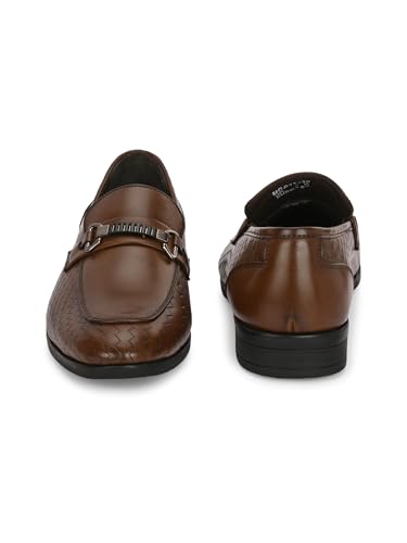 Image of San Frissco Men's Loafers Brown Textured Handcrafted Formal Horsebit Shoes /Slip-on Shoe for Office, Wedding & Parties /Easy to Match Moccasins with Stylish Lightweight and Comfortable