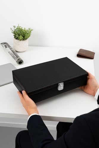 Image of Men's and Women's Watch Box Organiser-12 Slots in Leatherette and Suede (Cecelia)