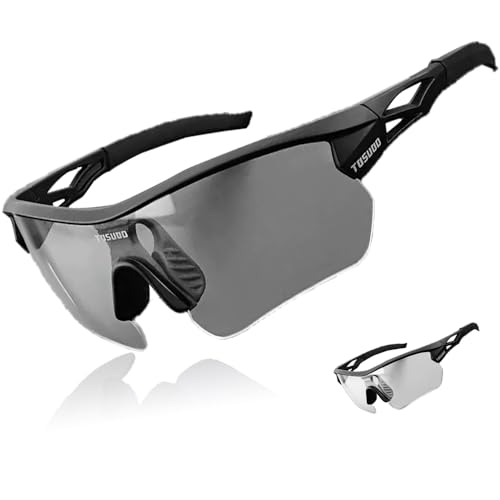 TOSUOD Polarized Sport Sunglasses UV Protection Cycling Sunglasses Sport Sunglasses for Men Women for Running Baseball Golf Driving Black Changing Colors