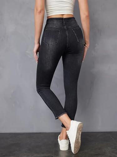 Women's Black Stretch Jeans Small Leg Pants Hip Lift Slim Raw Edge Trousers High Stretch Versatile Soft Denim3