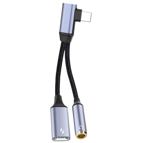 Adaptador de audio USB C a 3,5 mm-adaptador de audio USB C a 3,5 mm, cargador para juegos 2 en 1 | Special de 90 grados La forma del codo elimina la incomodidad y la obstrucción de la pantalla