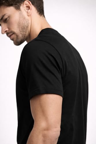 Image of Mens T Shirt Premium Cotton Slim Fit Crew Neck Short Sleeve Casual Basic Tee Soft Breathable Everyday Essential
