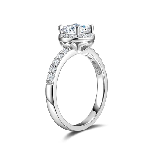 AGVANA Halo of Devotion 0.64-1.43 Ct. Tw. Lab Grown Diamond Halo Engagement Ring in Sterling Silver (0.3-1 Carat Main Stone) Promise Anniversary Wedding Ring for Women (D-E Color, VS Clarity)4