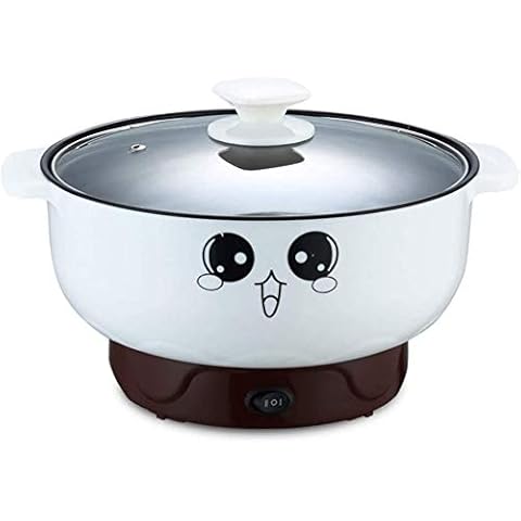 Mingfuxin Non-Stick Electric Skillet, Multi Cooker with Lid Stainless Steel Electric Hot Pot Round Frying Pan Steamed Egg Mini Heating Pan with Handles (No Steam Grid, 2.3L/Diameter 20CM) Cover