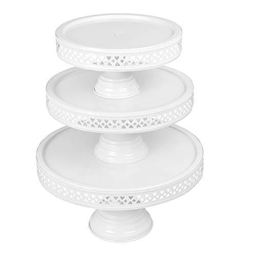Image of Non Revolving Metal Cake Stand Pedestal Set of 3, White, 13 inch, 11 inch, 9 inch Diameter