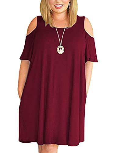 Women's Plus Size Tshirt Dresses Flowy Beach Casual Off Shoulder Sundresses Red 3X
