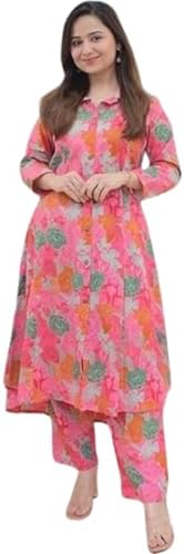 GRECIILOOKS Kurta Sets women stylish | Kurta's Set | Woman Ethnic Co-Ord Set | Women's Straight Printed Kurta with Pant | Festive Indian Traditional Outfit Dress for Functions & Puja | 3/4 Half Sleeve