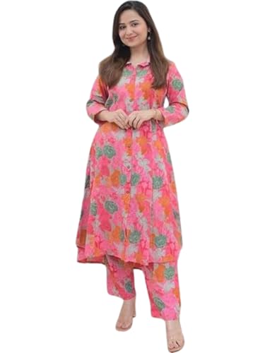 Image of GRECIILOOKS Kurta Sets women stylish | Kurta's Set | Woman Ethnic Co-Ord Set | Women's Straight Printed Kurta with Pant | Festive Indian Traditional Outfit Dress for Functions & Puja | 3 /4 Half Sleeve