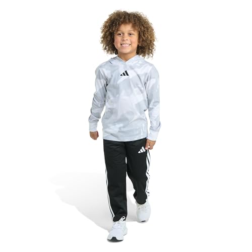 La mejor comparación de Conjuntos para Niño los mejores 5. 44 adidas - Conjunto de playera y pantalón de algodón con capucha y manga larga para niños, 2 piezas, color blanco, 4