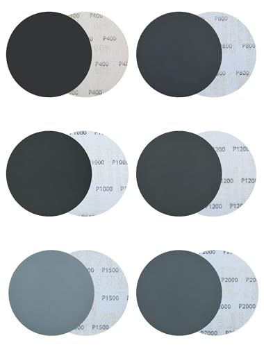 150mm Wet & Dry Sanding Discs 400/800/1000/1200/1500/2000 Grit Sander Paper, 60Pcs 6 Inch Hook & Loop Sandpaper for Automotive Polishing, Metal Restoration, Glass & Ceramic Finishing