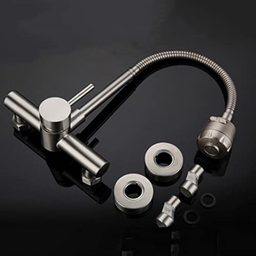 Grifo de cocina de pared para fregadero de acero inoxidable cepillado orientable 5