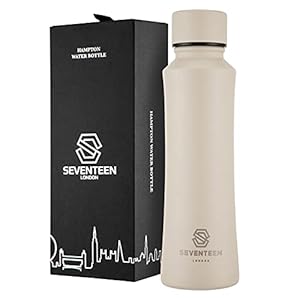 SEVENTEEN LONDON – Lekvrije, herbruikbare ‘Hampton’ waterfles in ivoor van roestvrij staal – Dubbelwandige thermosfles met vacuümisolatie zonder BPA – Houdt 24 uur lang koude dranken en 12 uur warme dranken vast – 400ml