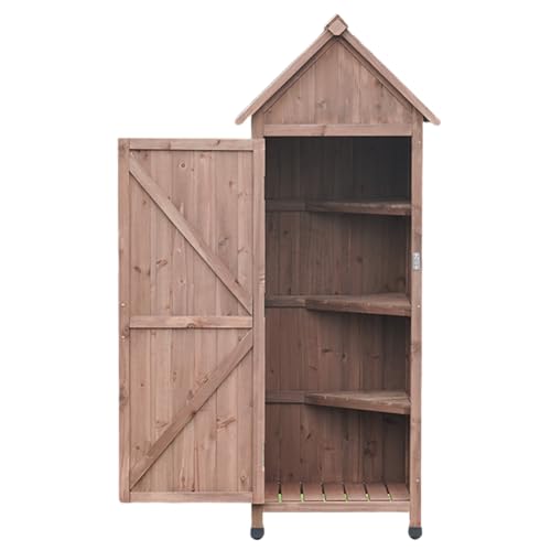 屋外収納棚 物置 屋外 大型 木製 倉庫 屋外収納 木製倉庫 収納庫 物入れ 収納 ガーデン 家庭用収納庫 おしゃれ ブラウン ガーデンガーデン 三角屋根の木製収納庫 木色 ブルー グリーン (ブラウン,シングルドアー51*46*157 cm)
