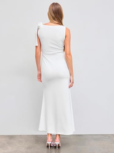 Image of CIDER Women Summer Maxi Dresses Sleeveless Wedding Guest Dress Bowknot Boat Neck Formal Gown