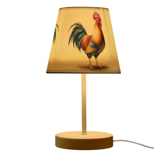 Peystean Modern 3 Colors Dimmable LED Table Lamp, Rooster Vintage Style Linen Shade 10.8