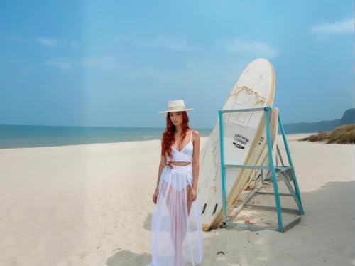Image of Women Sexy 2 Piece Outfits Dress Chiffon Strap Deep V Neck Bra Crop Top High Split Maxi Dresses Skirt Set