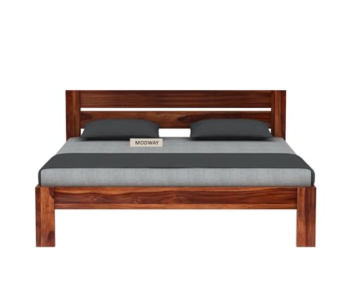 Image of Solid Sheesham Wood Queen Size Bed Without Storage | Wooden Double Bed Cot Palang for Bedroom Living Room Furniture (Honey Finish)