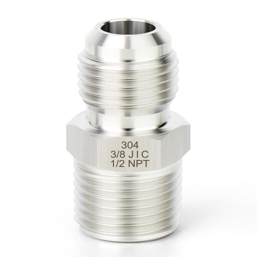 Image of TAISHER 5PCS Forging of 304 Stainless Steel JIC Flare Tube Fitting, 3 /8 inch JIC Male x 1 /2 inch NPT Male, Half Union