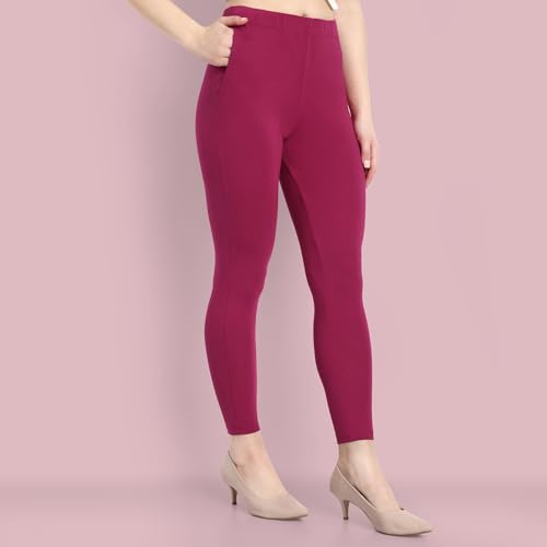 Image of ONE SKY Women Ankle Length Leggings | Premium Cotton Modal Spandex Blend | High Waist Stretchable & Bio-Washed Fabric | Colour-Lock | Ethnic Leggings for Women