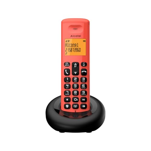 Alcatel E160   Teléfono inalámbrico DECT   Diseño Compacto   Gran Pantalla retroiluminada   Bloqueo de Llamadas no deseadas   3 memorias directas   Rojo