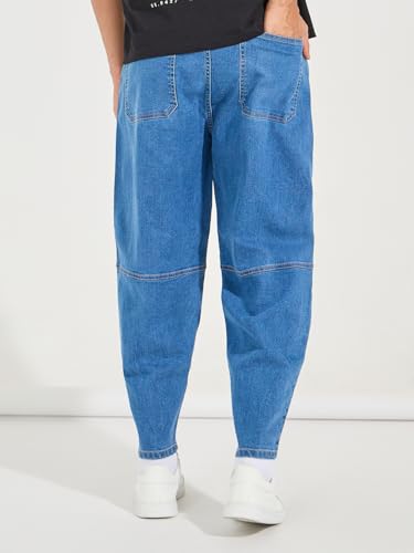 Image of Styli Men Solid Balloon Fit Jeans | Stretchable & Comfort, Mid-Rise Casual Denim Pants for Everyday Wear |Machine Washable