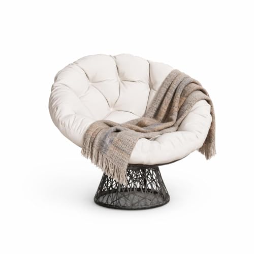 Aibudy Fauteuil Papasan en Rotin Pivotant à 360° – Structure en Fer, Tubes Ronds, Rotin Tressé, Base en Fil De Fer Soudé, 94 cm, Fauteuil Rond Cocooning...