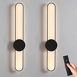 Battery Operated Wall Sconces Set of Two,31.4in Wireless Modern Wall lamps for living room,15000mah Rechargeable LED Wall Lights with Remote,3 Color Dimmable Black Wall Sconce for Bedroom,Hallway.