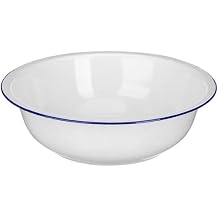 BESTYASH Large White Enamelware Bowl 34cm Thickened Retro Metal Mixing Soup Dish Salad Serving Basin for Kitchen and Household Use