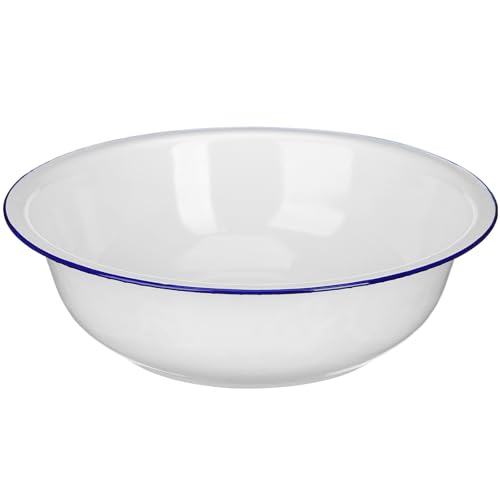 GRIRIW Palangana Esmaltada Blanca Grande Cuenco Multifuncional Vintage para Mezclar Lavar Verduras y Pan Palangana de Esmalte Grueso Resistente para Cocina y Lavado Doméstico