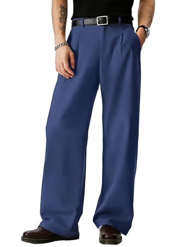 Image of JMIERR Mens Baggy Casual Dress Pants Lightweight Pleated Old Money Wide Leg Pants Loose Relaxed Fit Trousers