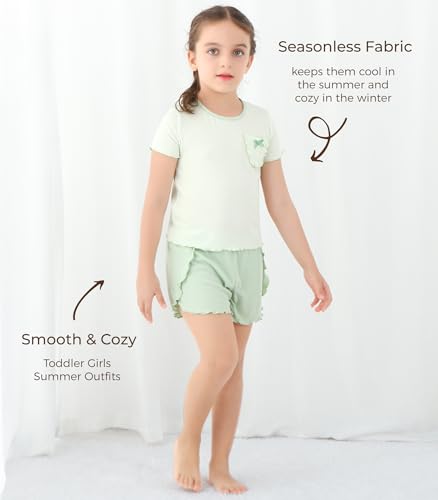 Image of Baby Girls Outfits Sets Summer Tee and Shorts Toddler 2-Piece Set for Kids Cooling Clothes,Viscose Made from Bamboo