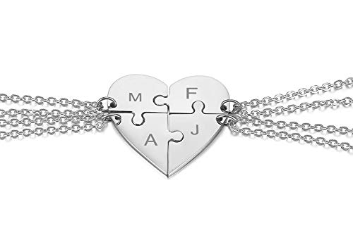 MEALGUET Personalized Stainless Steel Initial Name Heart Puzzle Necklaces 4 Piece Matching Split