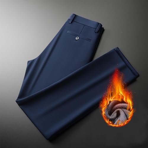 Men's Flat Front Dress Pants Winter Fleece Lined Business Suit Pants Non-Iron,Wrinkle,Expandable Waist Work Trousers 5