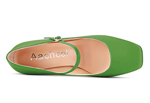 Aachcol Women Mary Jane Pumps Close Square Toe Chunky Block Mid Heel Slip-on Wedding Office Party Dress Shoes 3 Inch3