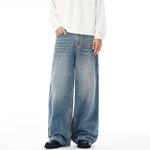 Men's Simple New Denim Pants, Solid Color Washed, Reverse Pocket Casual Straight Leg Loose Jeans3