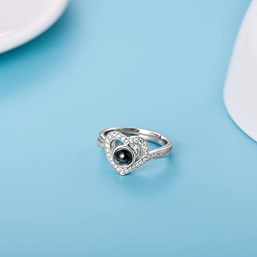 LONAGO 925 Sterling Silver I Love You 100 Language Heart Ring Engagement Ring for Women Couple Mother2
