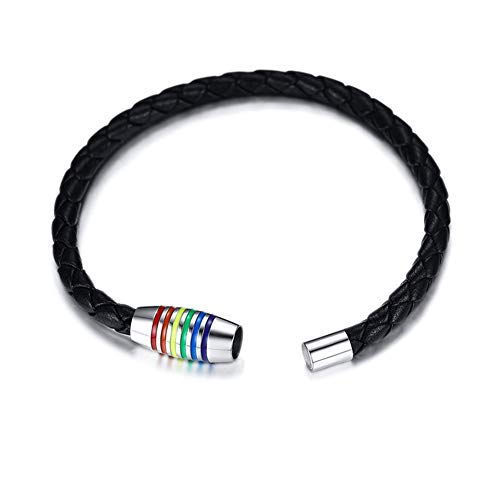 Image of Leather Braided LGBT Rainbow Bangle Bracelet - Gay & Lesbian Pride