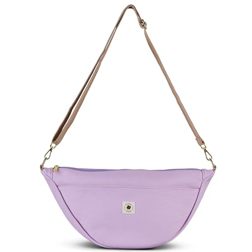 Canvas Moon Bag Damen mit Innen & Außentasche | Perfekt als Crossbody Bag mit verstellbarem Gurt | Umhängetasche Damen auch als Kinderwagen Organizer geeignet | Größe large & small (Lila large)