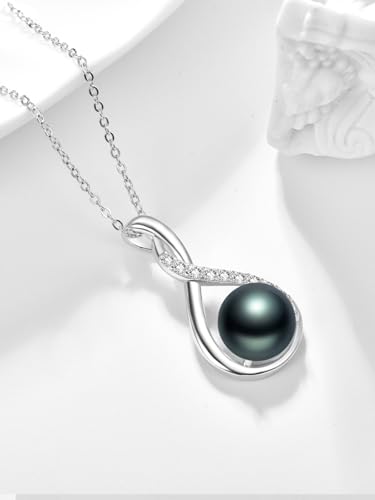 Dreamboat Black Pearl Pendant Necklace for Women 925 Sterling Silver Single Pearls Jewelry Mother's Day Anniversary Birthday Gifts for Wife Mom2