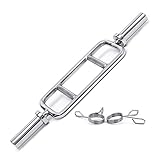 Lions Tricep Olympic Barbell Bar - Heavy Duty Solid Chrome Triceps Weight Lifting Bar with Spring Collars, Deadlift Bar Bell Home Gym Weightlifting Exercise, Strength Training Bars