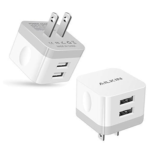 2Pack USB Wall Charger Plug, AILKIN 2.4A Dual Port USB Adapter Power Cube Fast Charging Station Box Base Replacement for iPhone 12 Pro Max SE 11 XR XS MAX X/8/7, Samsung, Phones USB Charge Block-White