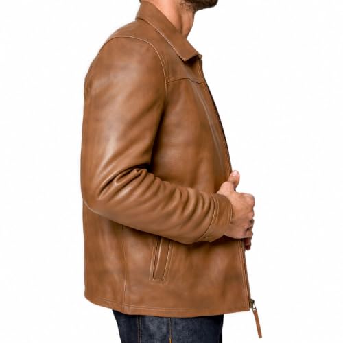 Image of Isaac & David Chicago Men's New Black /Brown Lambskin Leather Classic Open Bottom Jacket Motorcycle Vintage Racing Jacket