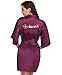 Produktbild Vlazom Morgenmantel für Hochzeit Satin Kimono Badmantel für Braut&Brautjungfern V-Ausschnitt Damen Robe mit Gürtel(S,Violett für Brautjungfer)