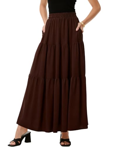 Maxi Long Skirt for Women Tiered High Waisted A Line