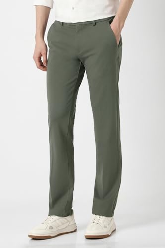 Image of Peter England Men's Slim Fit Mid Rise Formal Stretchable Knit Super Trouser | Comfort Lycra | 360-Degree Stretch