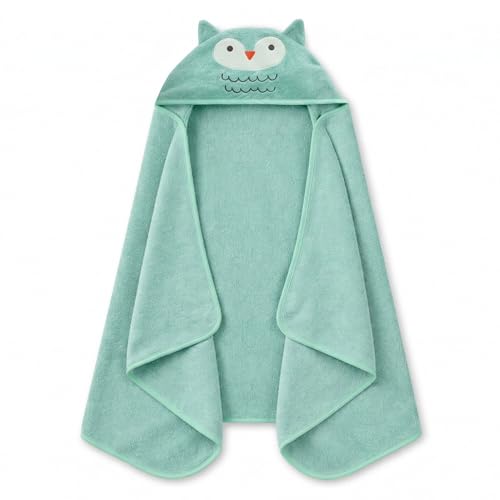 Image of Delta Children Kids Hooded Bath Towel with Pockets - Super Soft and Absorbent- Great Gift for Boys and Girls, Light Teal Owl